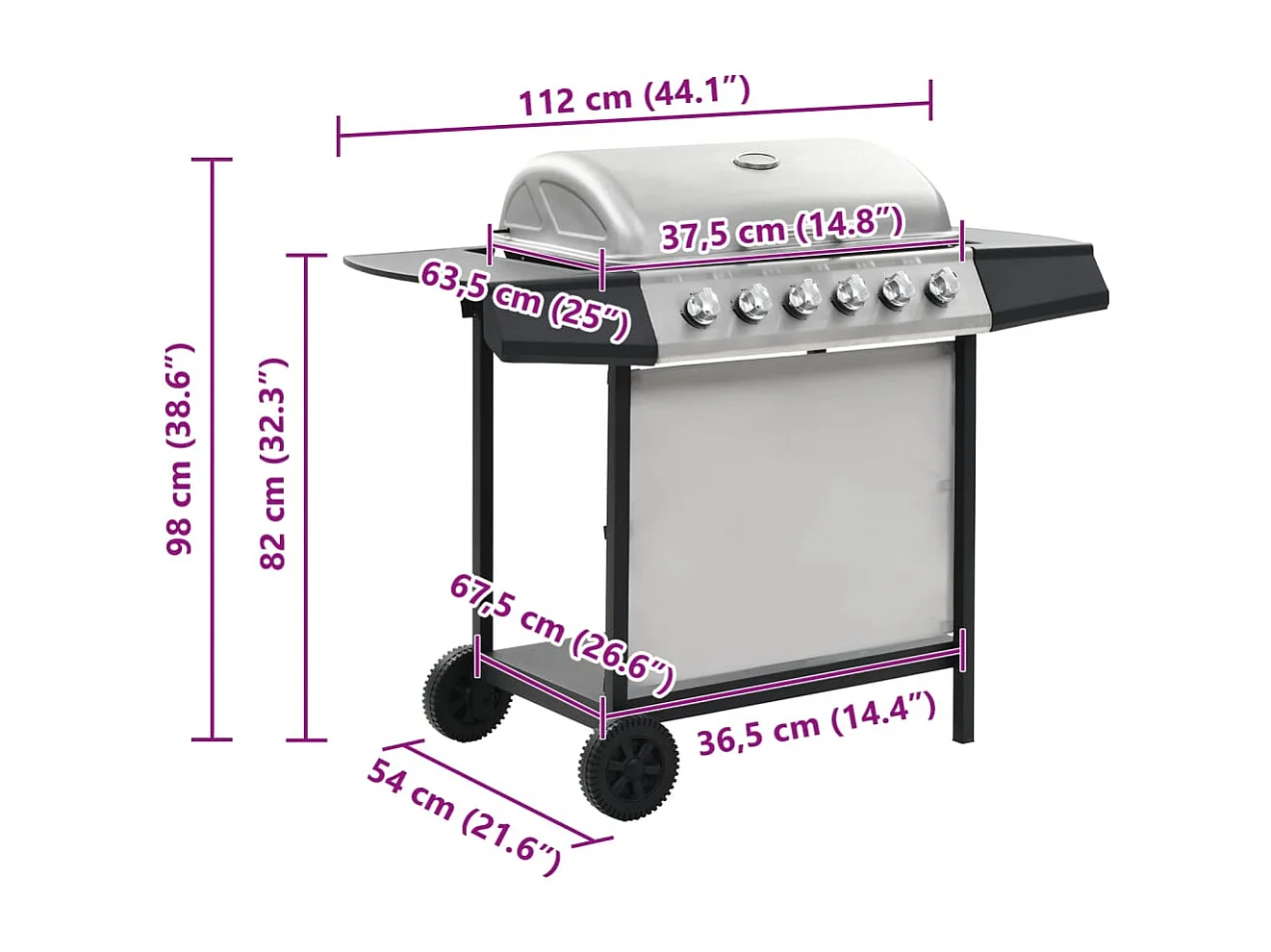 Gasbarbecue met 6 kookzones roestvrij staal zilverkleurig