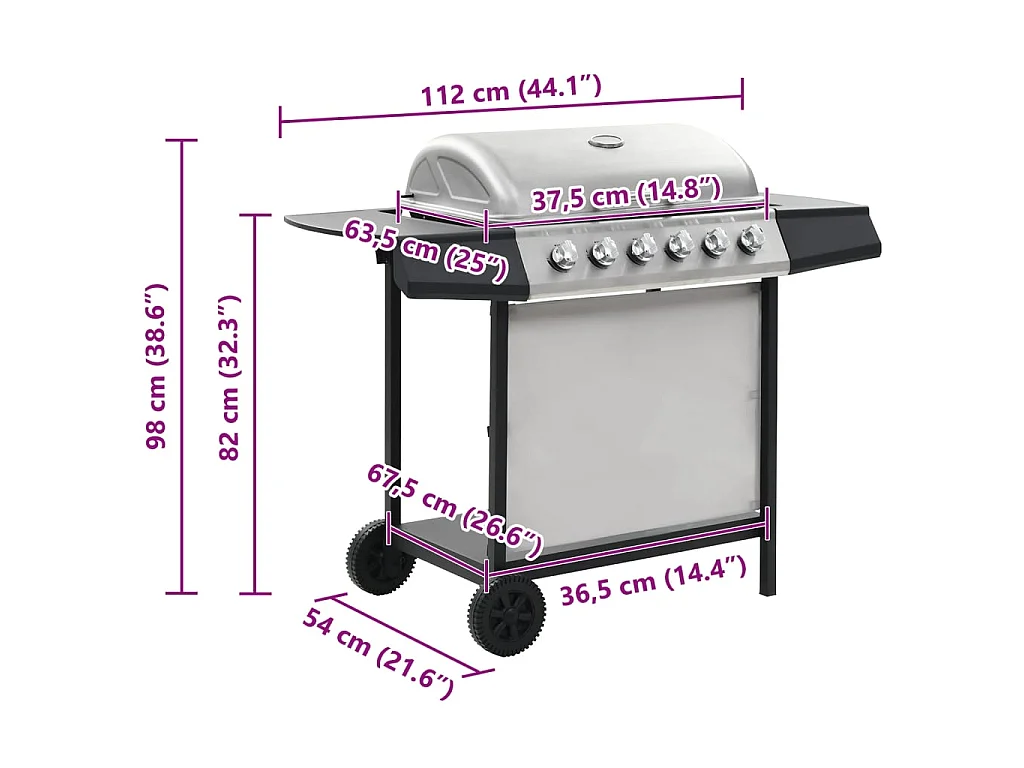 Barbecue Griglia a Gas 6 Fornelli Acciaio Inossidabile Argento