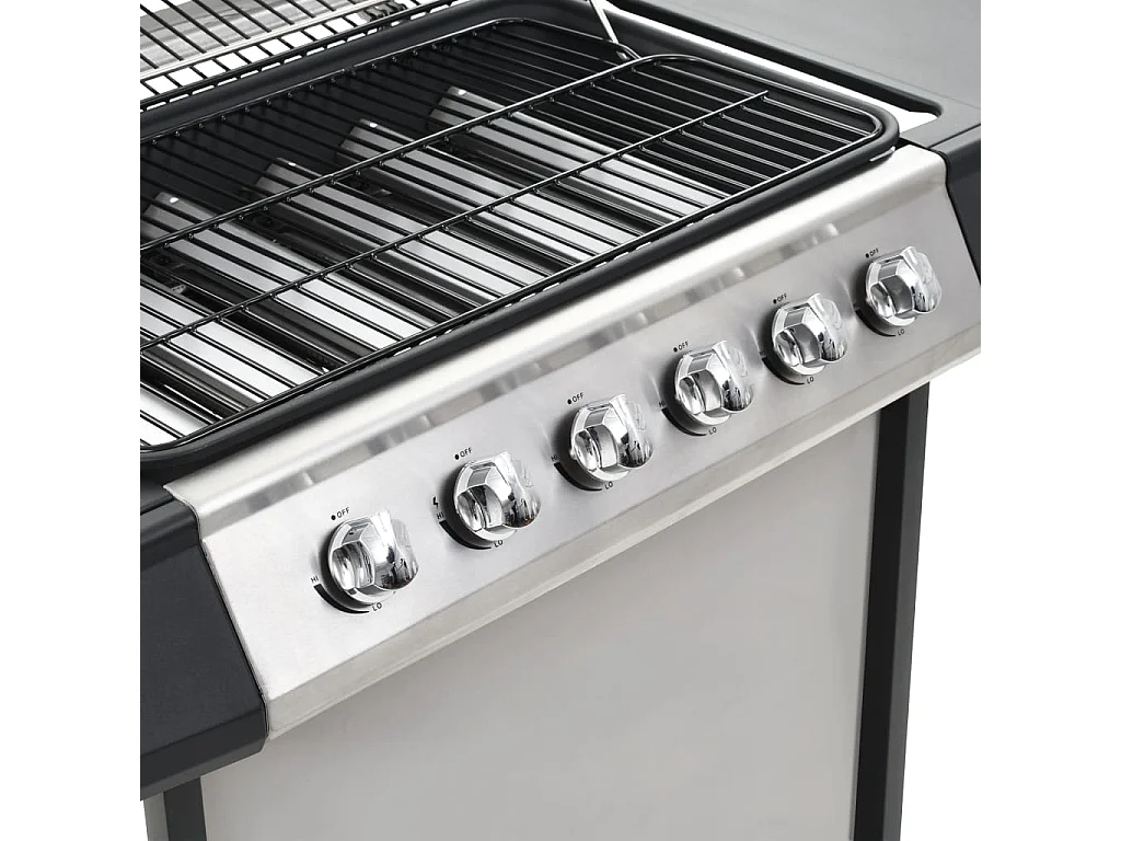 Barbecue Griglia a Gas 6 Fornelli Acciaio Inossidabile Argento
