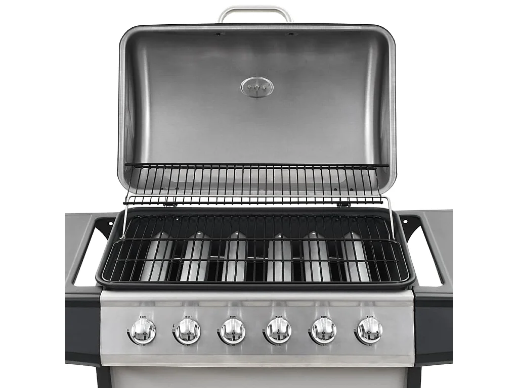 Barbecue Griglia a Gas 6 Fornelli Acciaio Inossidabile Argento