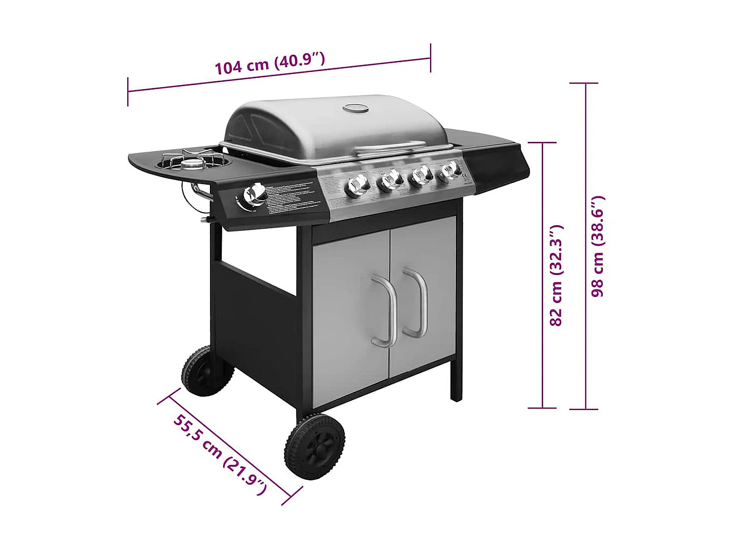 Barbecue à gaz 4 + 1 zone de cuisson Noir et argenté