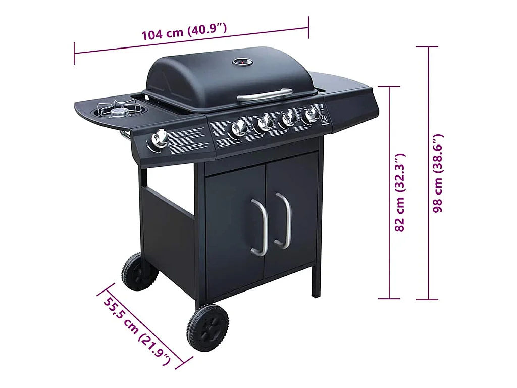 Barbecue e Griglia a Gas 4+1 Fornelli Nero