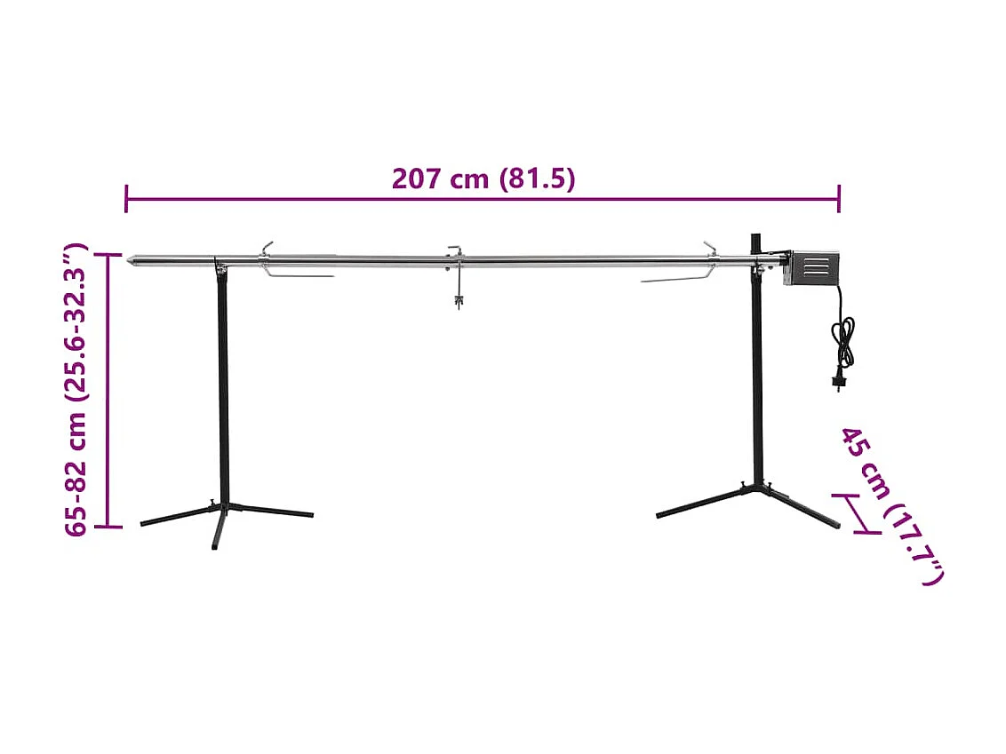Barbacoa grill automática motor acero inoxidable 207x45x81 cm