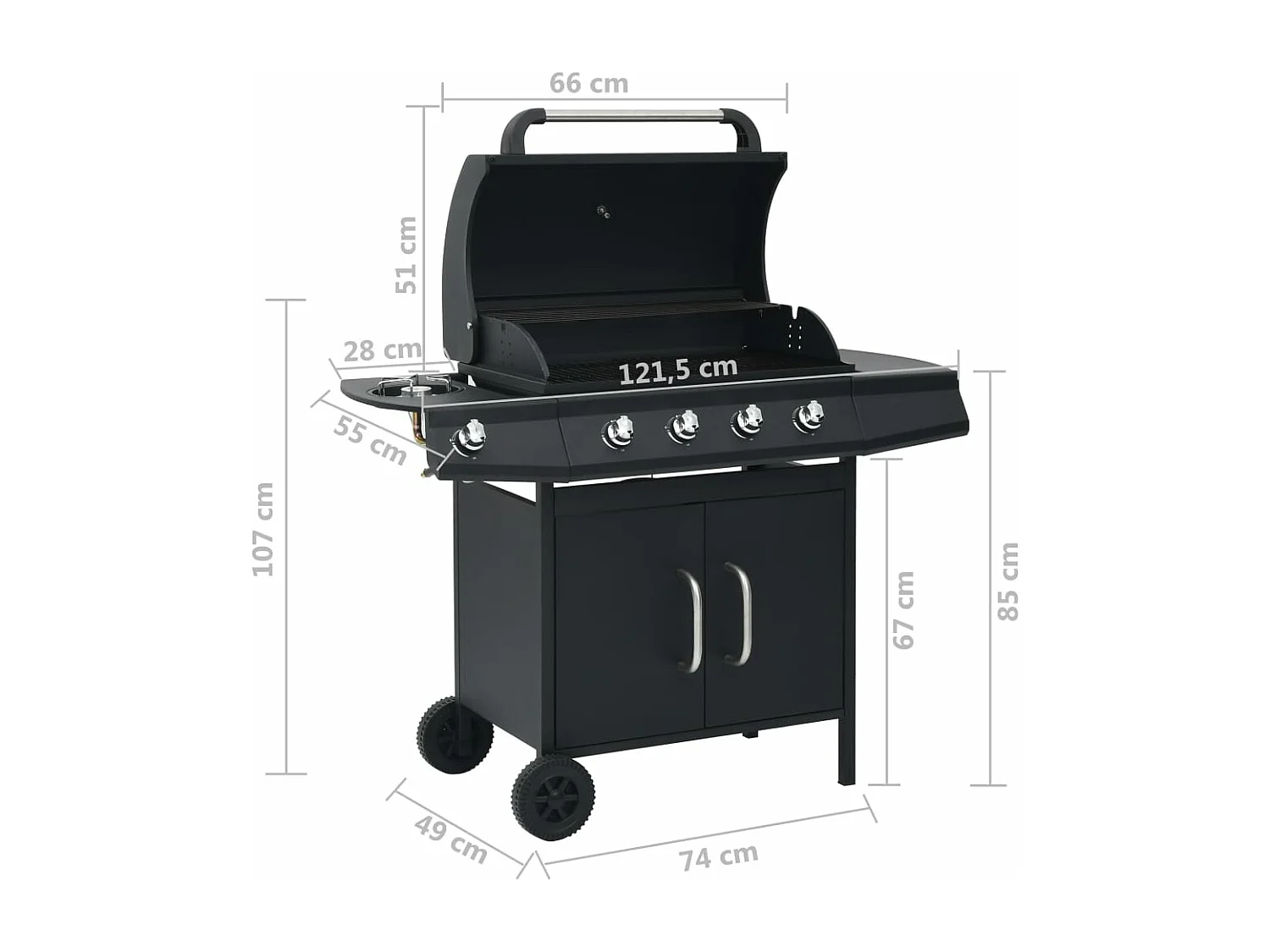 Barbecue à gaz 4+1 zones de cuisson Noir Acier