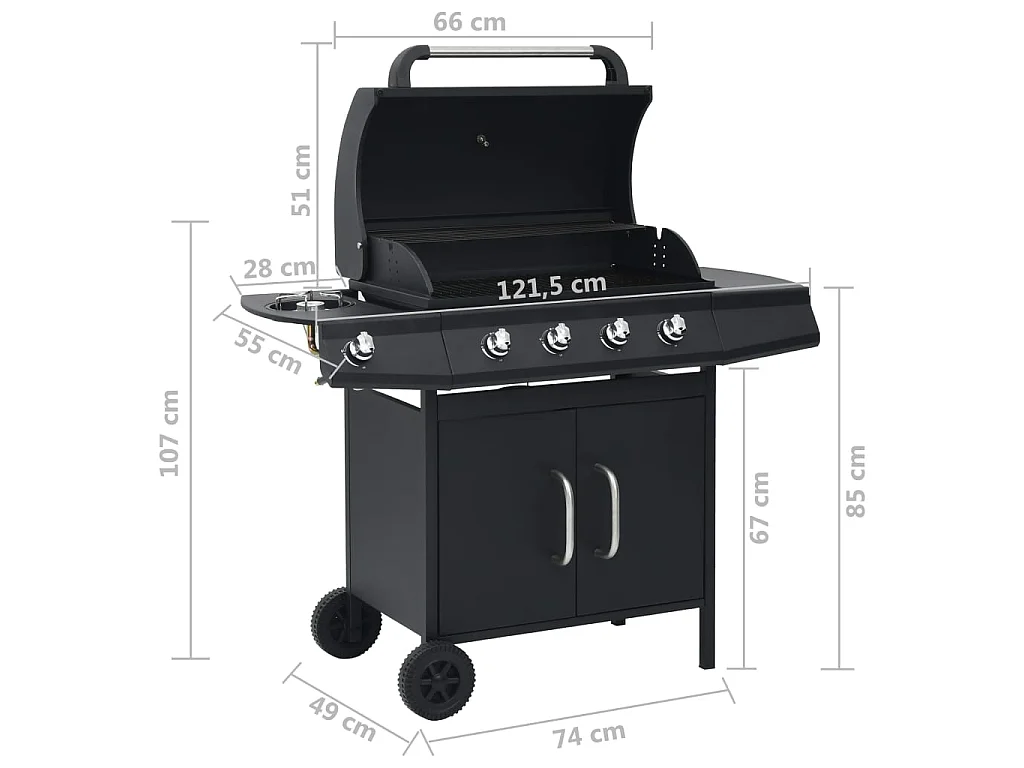 Barbecue à gaz 4+1 zones de cuisson Noir Acier