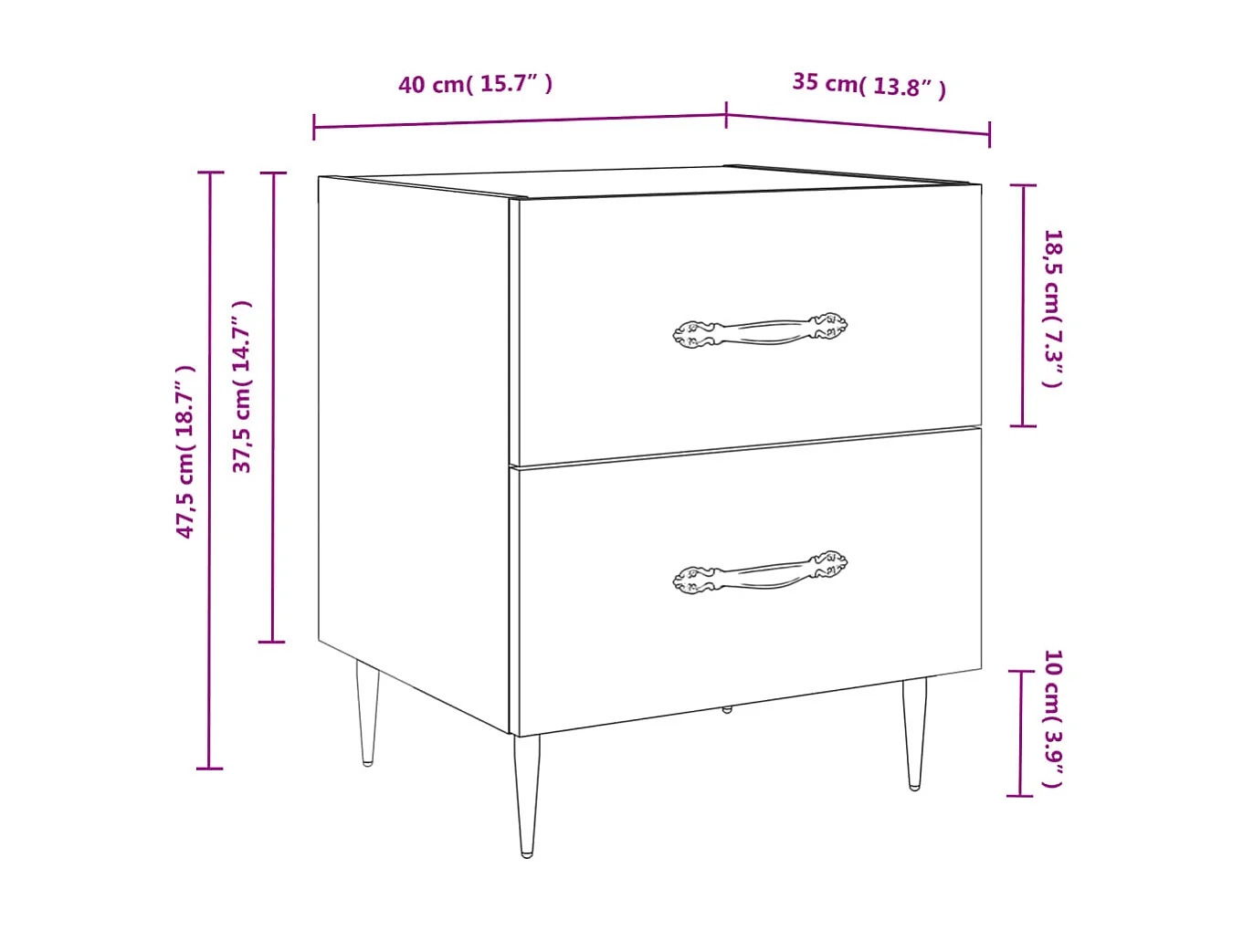 Tables de chevet 2pcs gris béton 40x35x47,5cm bois d’ingénierie
