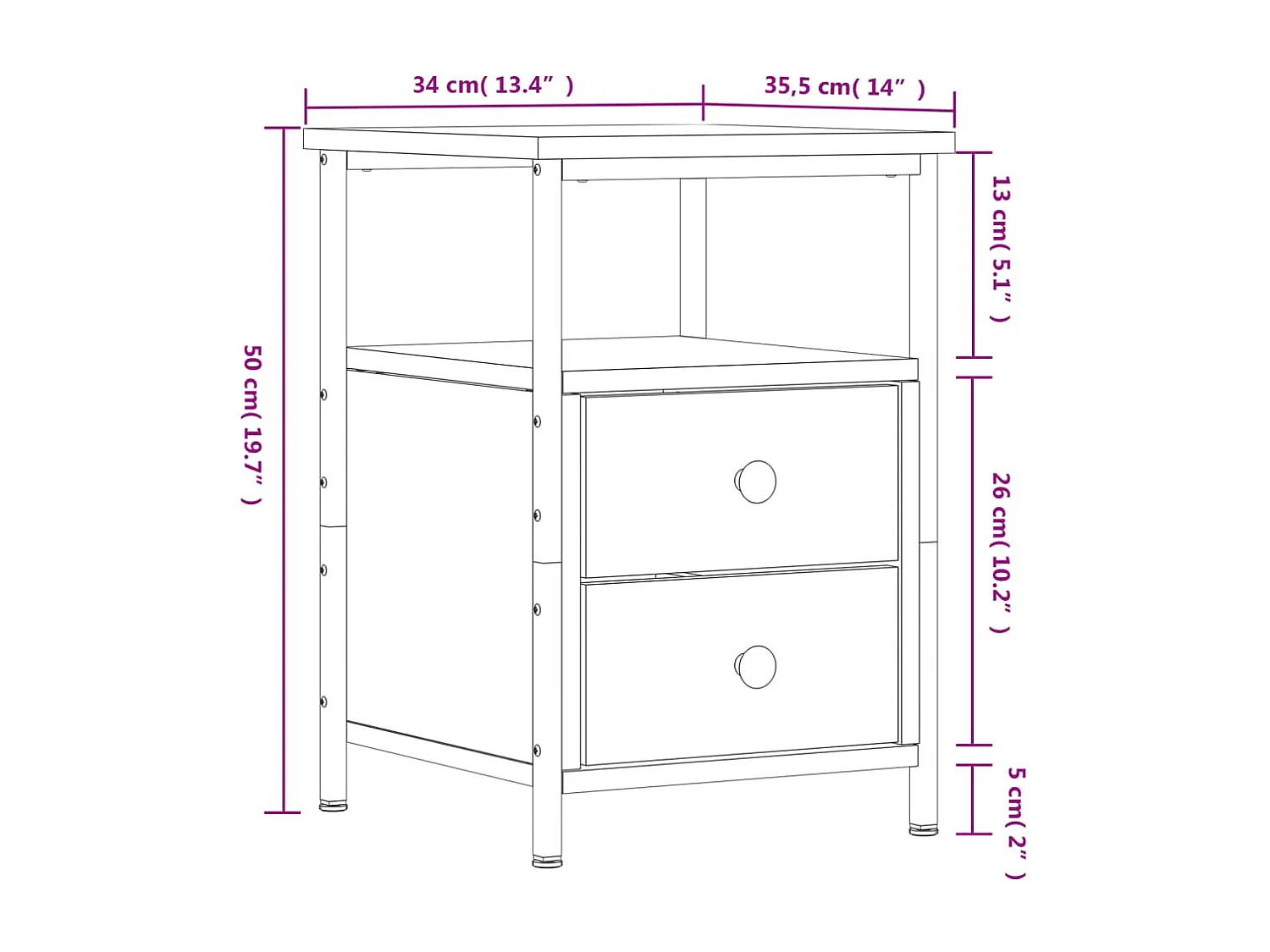 Table de chevet sonoma gris 34x35,5x50 cm bois d'ingénierie