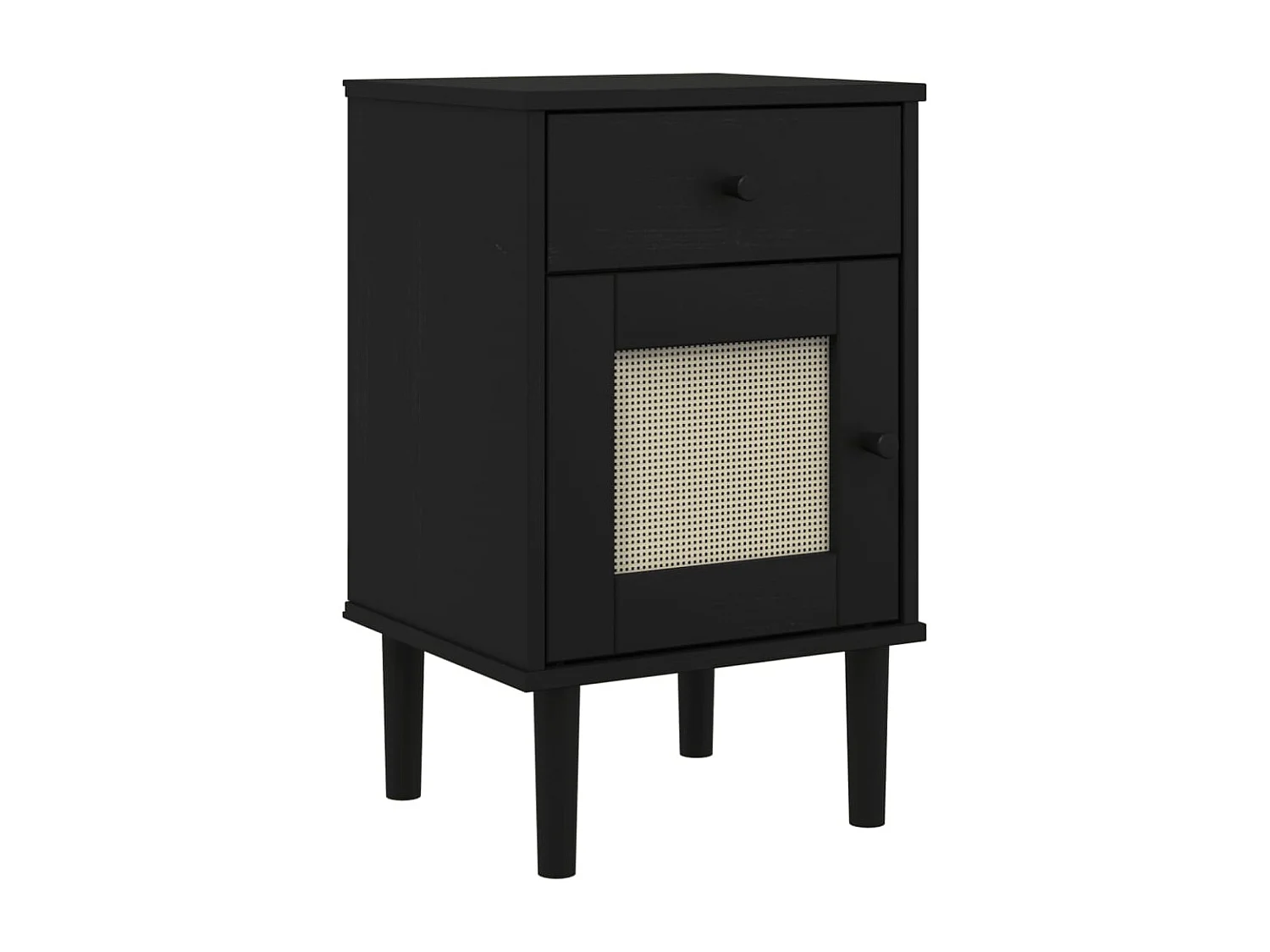 Nachttisch SENJA Rattan-Look Schwarz 40x35x65 Massivholz Kiefer