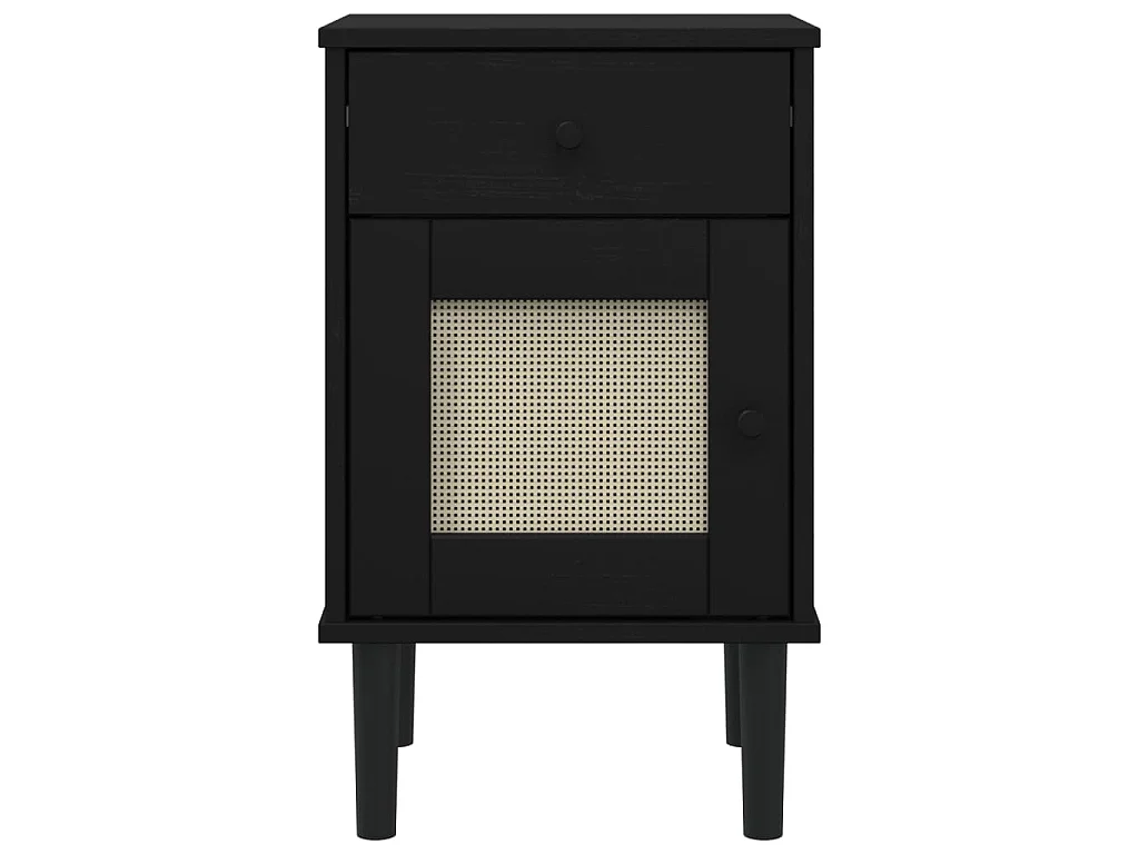Nachttisch SENJA Rattan-Look Schwarz 40x35x65 Massivholz Kiefer