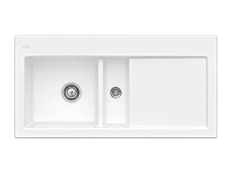 Evier 1 cuve et demi VILLEROY ET BOCH Subway 60 100 x 51 cm egouttoir a droite Snow White CeramicPlus avec vidage manuel