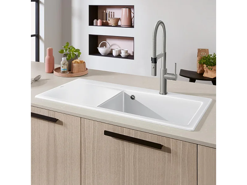 Evier a encastrer 1 bac VILLEROY ET BOCH Subway Style 60 egouttoir à droite vidage manuel Blanc CeramicPlus