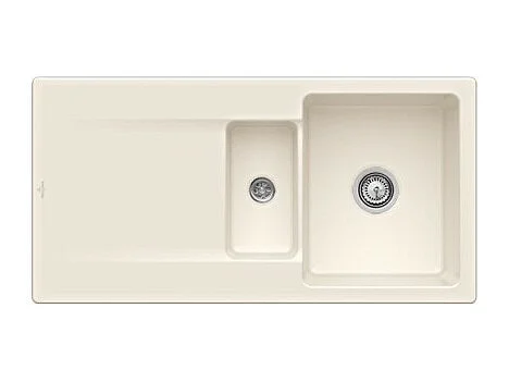 Evier 1 bac 1/2 VILLEROY ET BOCH Siluet 60 R Crème CeramicPlus avec vidage manuel