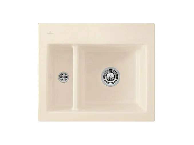 Evier 1 cuve et demi VILLEROY ET BOCH Subway 60 XM 62 x 51 cm sans egouttoir Ivory CeramicPlus avec vidage manuel