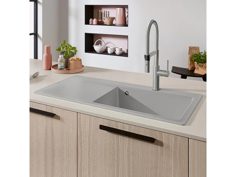 Evier a encastrer 1 bac VILLEROY ET BOCH Subway Style 60 egouttoir à droite vidage manuel Fossil CeramicPlus