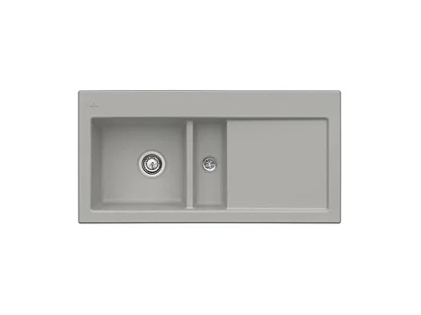Evier 1 cuve et demi VILLEROY ET BOCH Subway 60 100 x 51 cm egouttoir a droite Fossile CeramicPlus