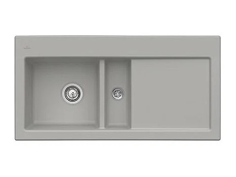 Evier 1 cuve et demi VILLEROY ET BOCH Subway 60 100 x 51 cm egouttoir a droite Fossile CeramicPlus
