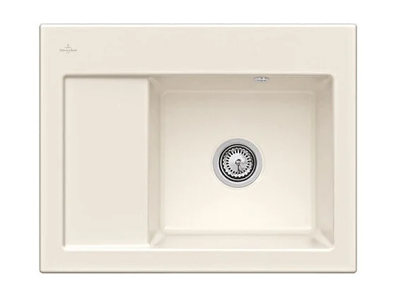 Evier 1 bac VILLEROY ET BOCH Subway 45 Compact 65 x 51 cm egouttoir a gauche Creme CeramicPlus