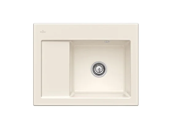 Evier 1 bac VILLEROY ET BOCH Subway 45 Compact 65 x 51 cm egouttoir a gauche Creme CeramicPlus