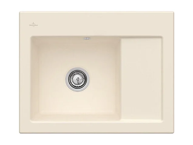 Evier 1 bac VILLEROY ET BOCH Subway 45 Compact 65 x 51 cm egouttoir a droite Ivory CeramicPlus avec vidage manuel