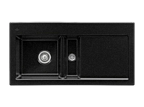 Evier 1 cuve et demi VILLEROY ET BOCH Subway 60 100 x 51 cm egouttoir a droite Chromite CeramicPlus avec vidage automatique