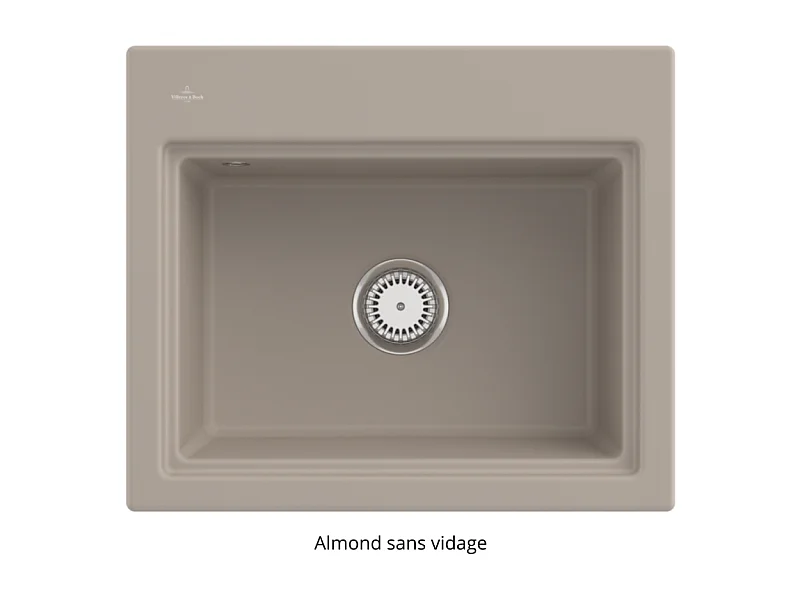 Evier VILLEROY ET BOCH Subway Style 60 S Almond CeramicPlus vidage manuel finition aluminum brossé