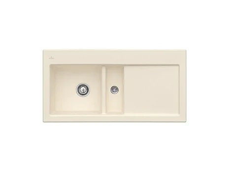 Evier 1 cuve et demi VILLEROY ET BOCH Subway 60 100 x 51 cm egouttoir a droite Ivory CeramicPlus
