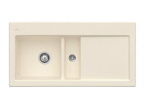 Evier 1 cuve et demi VILLEROY ET BOCH Subway 60 100 x 51 cm egouttoir a droite Ivory CeramicPlus