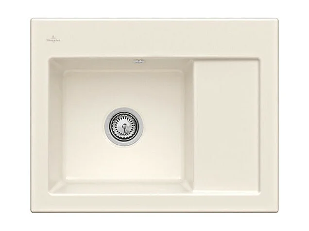 Evier 1 bac VILLEROY ET BOCH Subway 45 Compact 65 x 51 cm egouttoir a droite Creme CeramicPlus avec vidage automatique