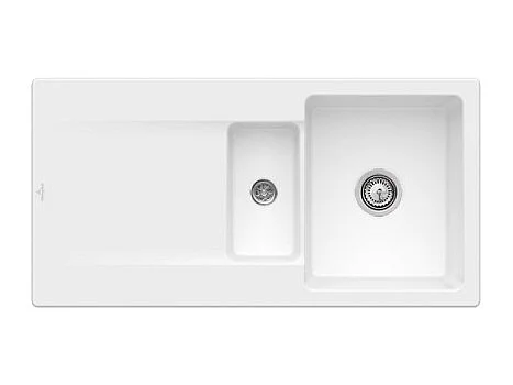 Evier 1 bac 1/2 VILLEROY ET BOCH Siluet 60 R Stone White CeramicPlus avec vidage automatique