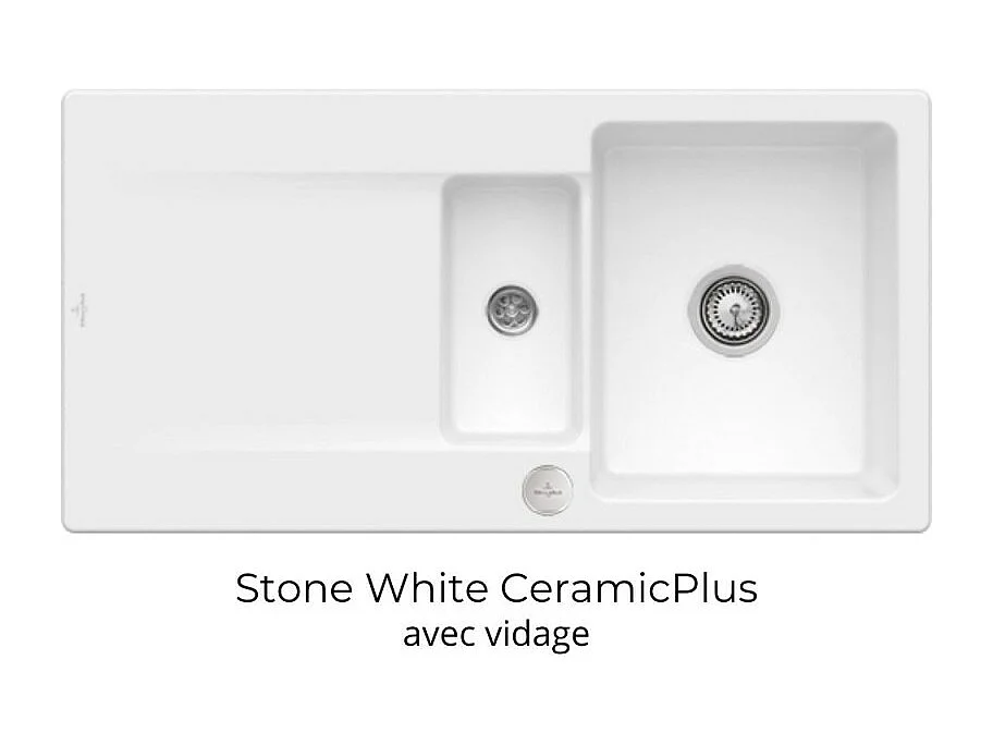 Evier 1 bac 1/2 VILLEROY ET BOCH Siluet 60 R Stone White CeramicPlus avec vidage automatique