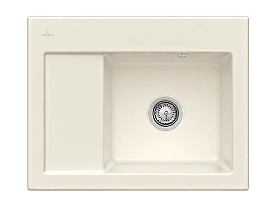 Evier 1 bac VILLEROY ET BOCH Subway 45 Compact 65 x 51 cm egouttoir a gauche Creme CeramicPlus avec vidage manuel