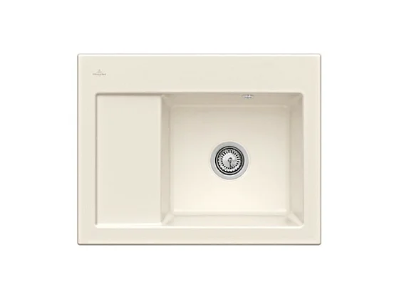 Evier 1 bac VILLEROY ET BOCH Subway 45 Compact 65 x 51 cm egouttoir a gauche Creme CeramicPlus avec vidage manuel