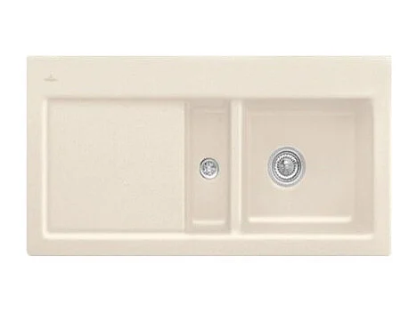 Evier 1 cuve et demi VILLEROY ET BOCH Subway 60 100 x 51 cm egouttoir a gauche Ivory CeramicPlus avec vidage manuel