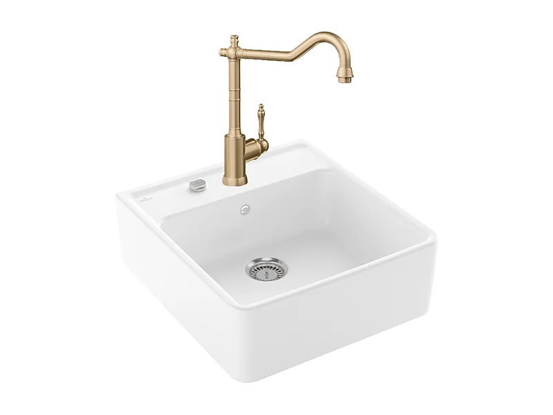Evier VILLEROY ET BOCH Timbre d'office Tradition 1 bac vidage auto + Robinet de cuisine Avia 2.0 Or Mat