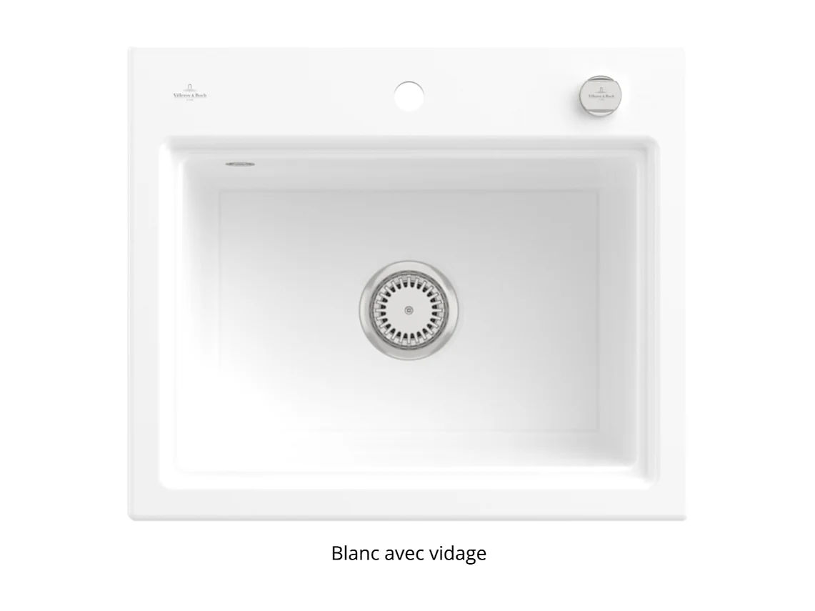 Evier VILLEROY ET BOCH Subway Style 60 S Blanc CeramicPlus vidage automatique finition anthracite