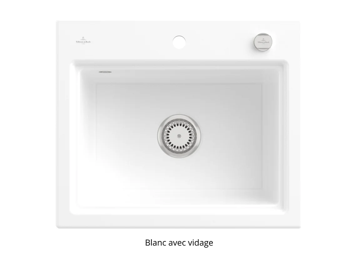 Evier VILLEROY ET BOCH Subway Style 60 S Blanc CeramicPlus vidage automatique finition anthracite