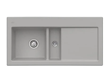 Evier 1 cuve et demi VILLEROY ET BOCH Subway 60 100 x 51 cm egouttoir a droite Fossile CeramicPlus avec vidage automatique