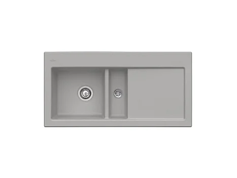Evier 1 cuve et demi VILLEROY ET BOCH Subway 60 100 x 51 cm egouttoir a droite Fossile CeramicPlus avec vidage automatique