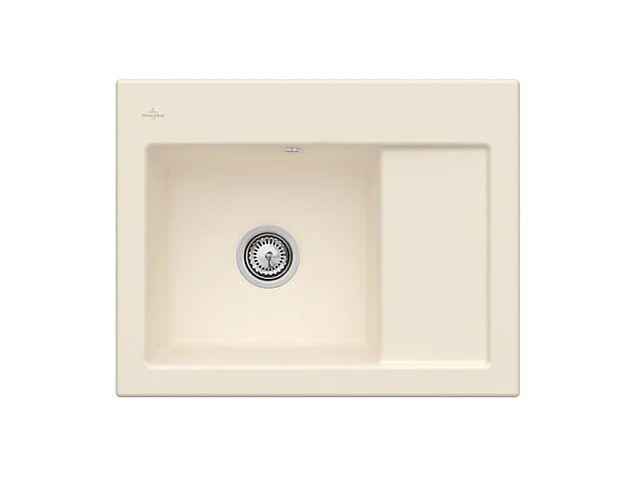 Evier 1 bac VILLEROY ET BOCH Subway 45 Compact 65 x 51 cm egouttoir a droite Ivory CeramicPlus avec vidage automatique