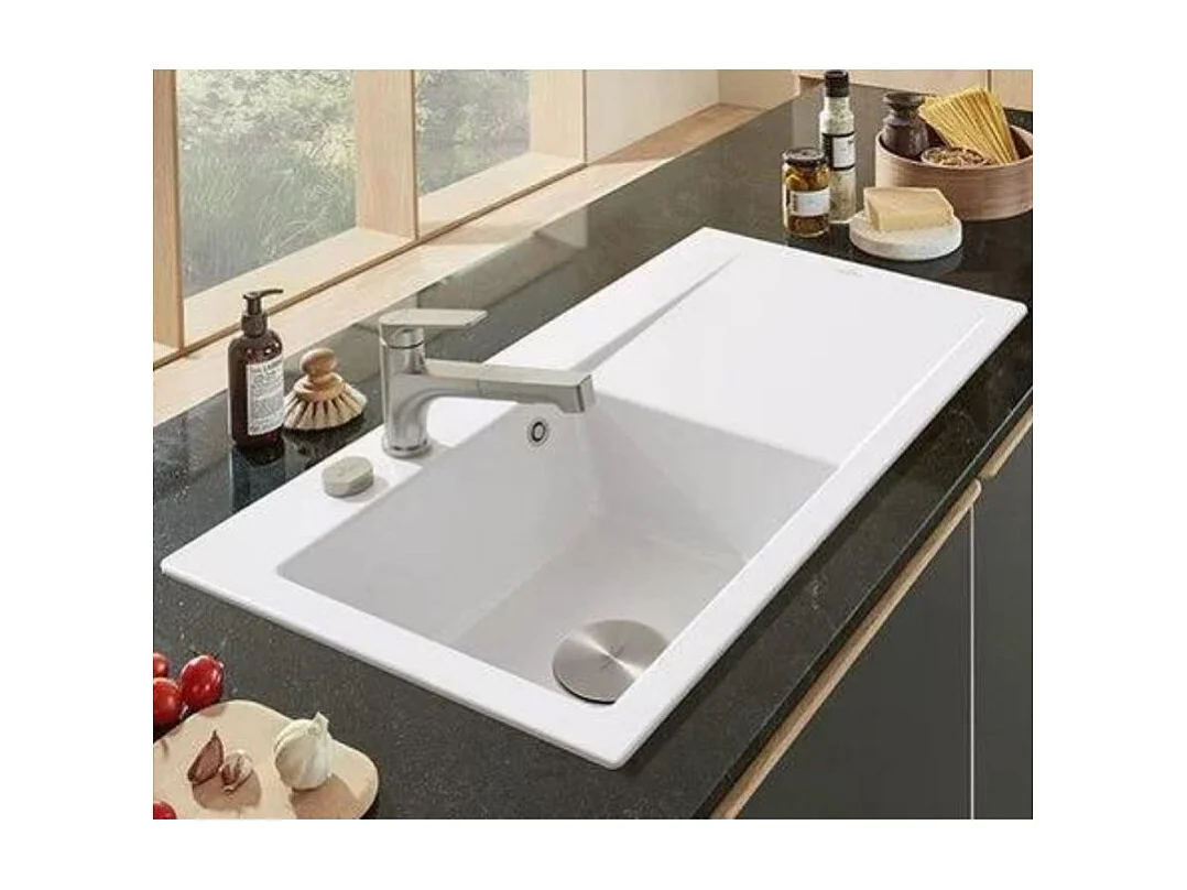Evier 1 cuve avec vidage automatique VILLEROY ET BOCH Subway 50 flat fossile ceramic plus