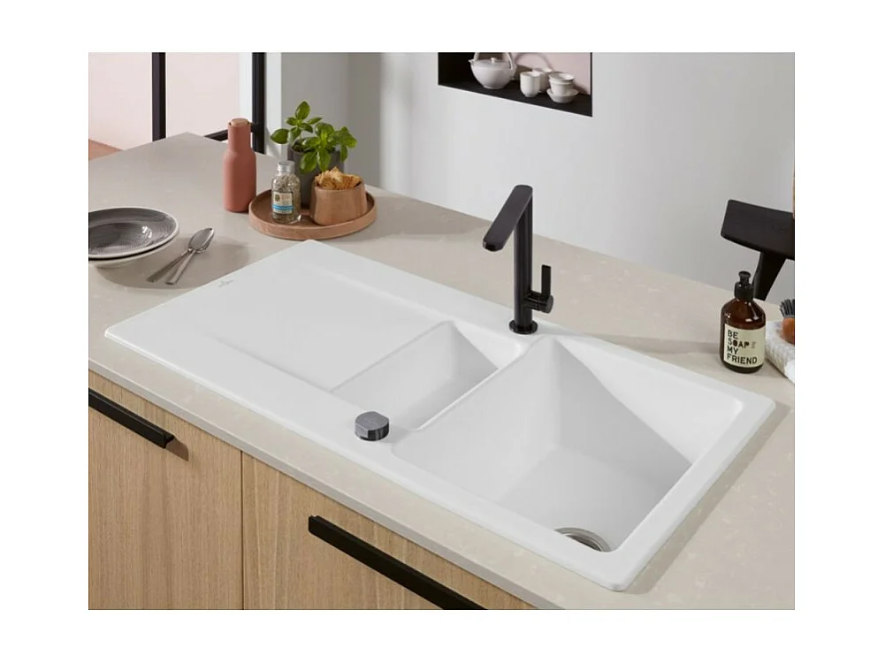 Evier 1 bac 1/2 VILLEROY ET BOCH Siluet 60 R Blanc CeramicPlus