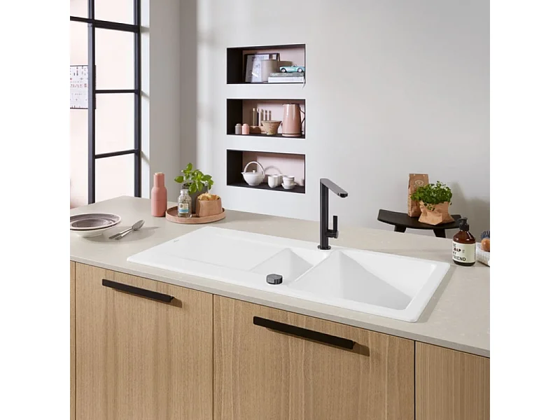 Evier 1 bac 1/2 VILLEROY ET BOCH Siluet 60 R Blanc CeramicPlus