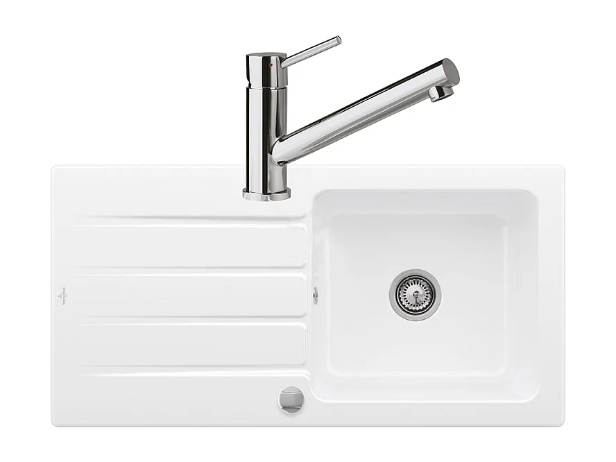 Evier 1 bac VILLEROY ET BOCH Architectura 60 vidage auto + Robinet de cuisine Como Acier Massif Poli