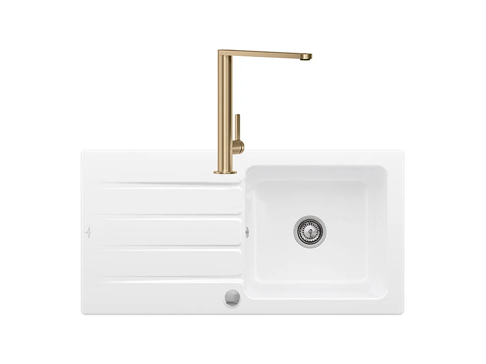 Evier 1 bac VILLEROY ET BOCH Architectura 60 vidage auto + Robinet de cuisine Finera Or Mat