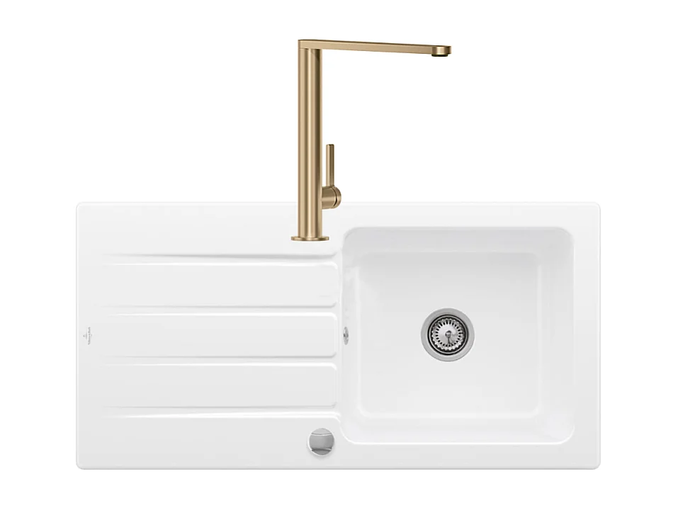 Evier 1 bac VILLEROY ET BOCH Architectura 60 vidage auto + Robinet de cuisine Finera Or Mat