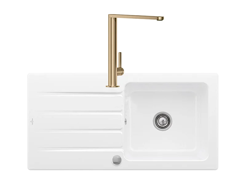 Evier 1 bac VILLEROY ET BOCH Architectura 60 vidage auto + Robinet de cuisine Finera Or Mat