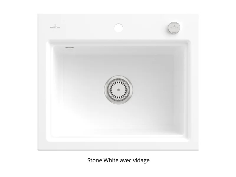 Evier VILLEROY ET BOCH Subway Style 60 S Stone white CeramicPlus vidage automatique finition anthracite