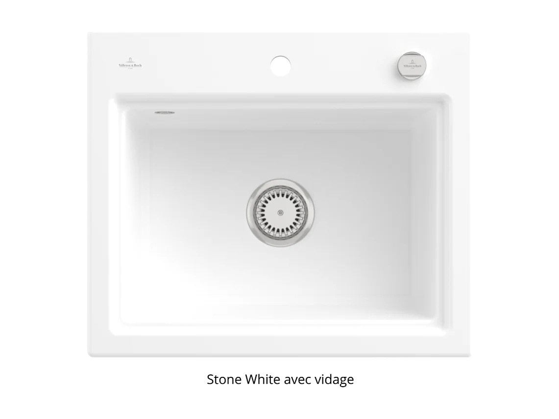 Evier VILLEROY ET BOCH Subway Style 60 S Stone white CeramicPlus vidage automatique finition anthracite