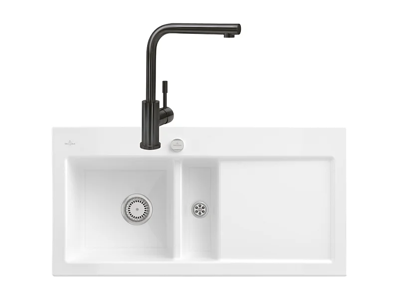 Evier VILLEROY ET BOCH Subway Pure 60 1 bac et demi égouttoir à droite vidage auto + Robinet Modern Steel Anthracite