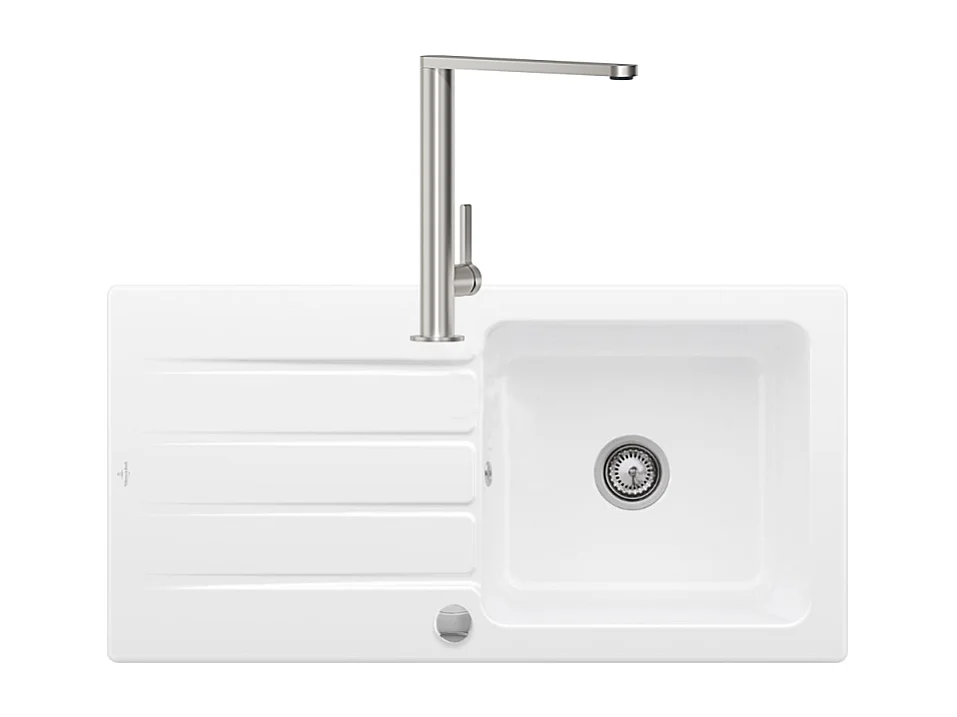 Evier 1 bac VILLEROY ET BOCH Architectura 60 vidage auto + Robinet de cuisine Finera Acier Massif